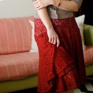 Moulinette Soeurs Anthropologie Red Lace Skirt 6/8